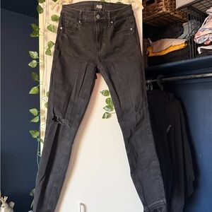 PAIGE Black Charcoal Skinny Women Jeans Knee Rip Distressed Size 27